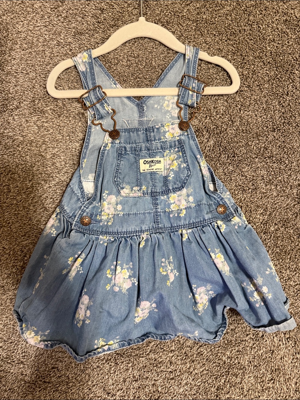 OshKosh B'gosh Light Blue Floral Denim Overall Skirt